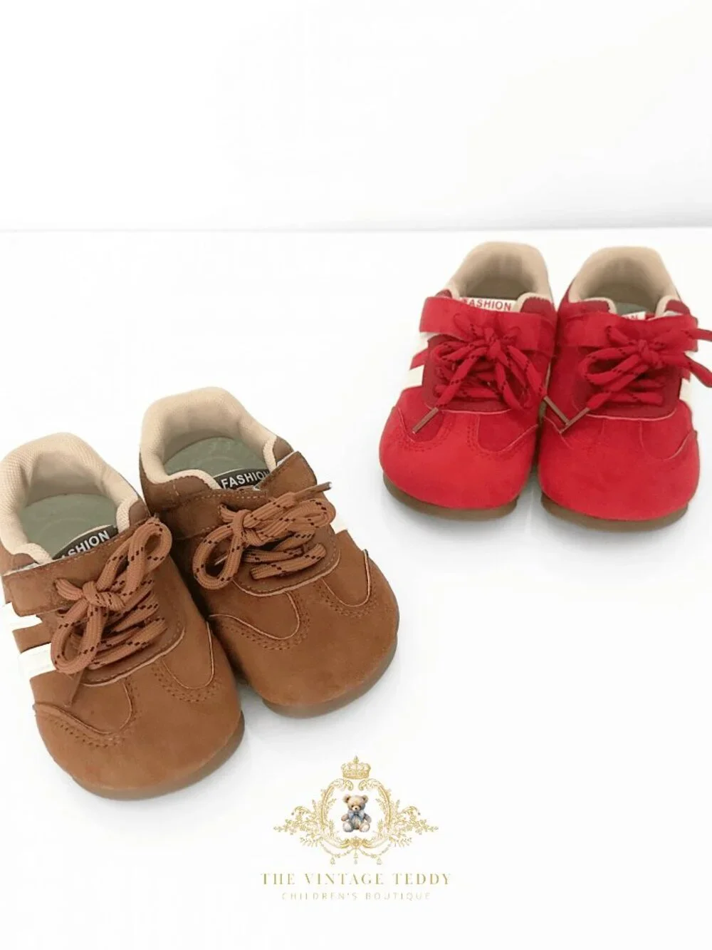 NWT Cute Boys Sneakers Children's Shoes Kicks Athletic Sports Stripes Brown 1